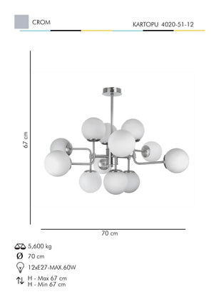 Lustra HubRom, KARTOPU 4020-51-12 67x67xHmax70 cm 12xE27-60W Crom