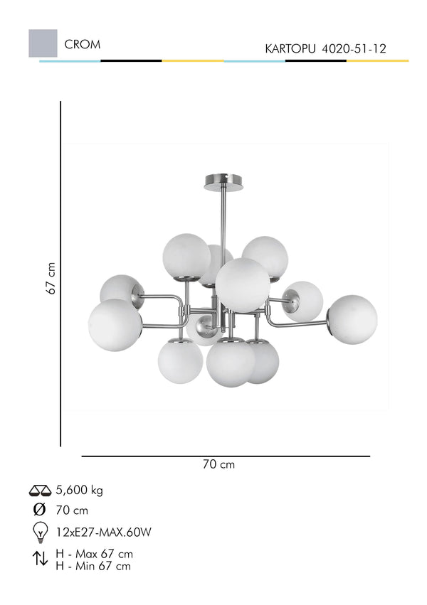 Lustra HubRom, KARTOPU 4020-51-12 67x67xHmax70 cm 12xE27-60W Crom