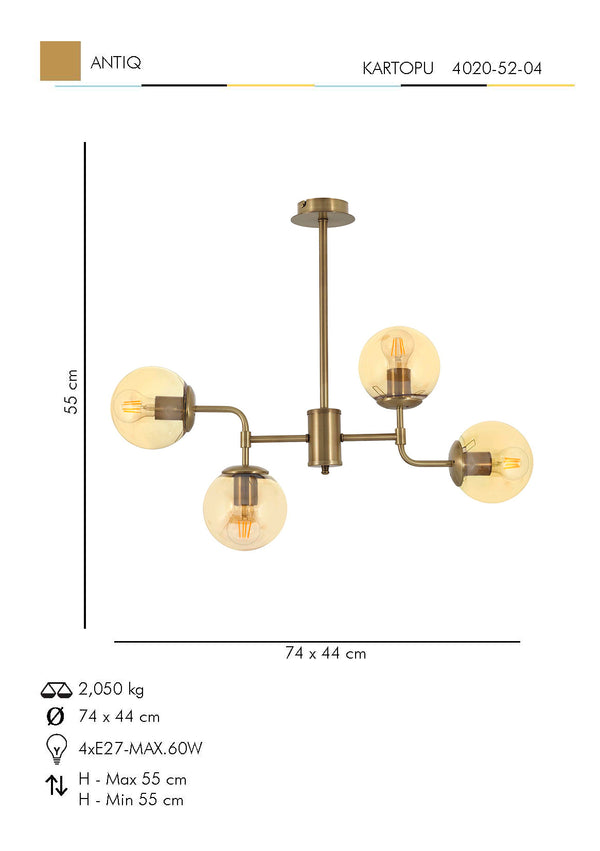 Lustra HubRom, KARTOPU 4020-52-04 55x74x44xHmax55 cm 4xE27-60W Antiq