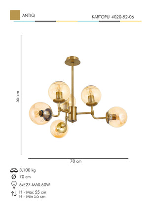 Lustra HubRom, KARTOPU 4020-52-06 55x55xHmax70 cm 6xE27-60W Antiq