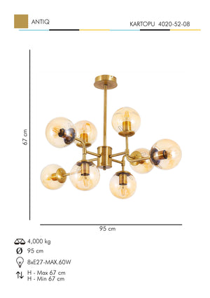 Lustra HubRom, KARTOPU 4020-52-08 67x67xHmax95 cm 8xE27-60W Antiq