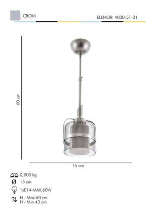 Lustra HubRom, ELENOR 4030-51-01 15x15xHmax60 cm 1xE27-60W Crom
