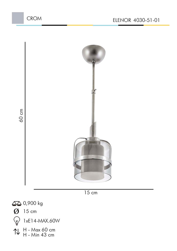 Lustra HubRom, ELENOR 4030-51-01 15x15xHmax60 cm 1xE27-60W Crom