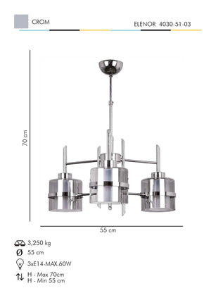 Lustra HubRom, ELENOR 4030-51-03 55x55xHmax70 cm 3xE27-60W Crom