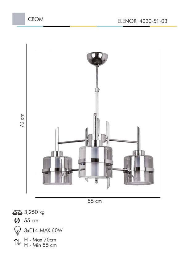 Lustra HubRom, ELENOR 4030-51-03 55x55xHmax70 cm 3xE27-60W Crom