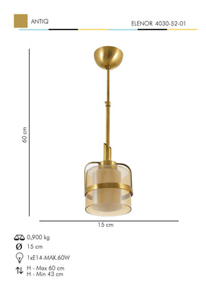 Lustra HubRom, ELENOR 4030-52-01 15x15xHmax60 cm 1xE27-60W Antiq