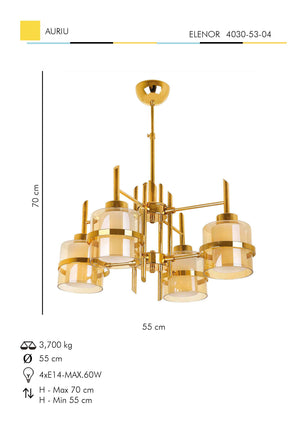 Lustra HubRom, ELENOR 4030-53-04 55x55xHmax70 cm 4xE27-60W Auriu