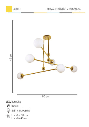 Lustra HubRom, PERVANE MARE 4180-53-06 45x80xHmax45 cm 6xE14-60W Auriu