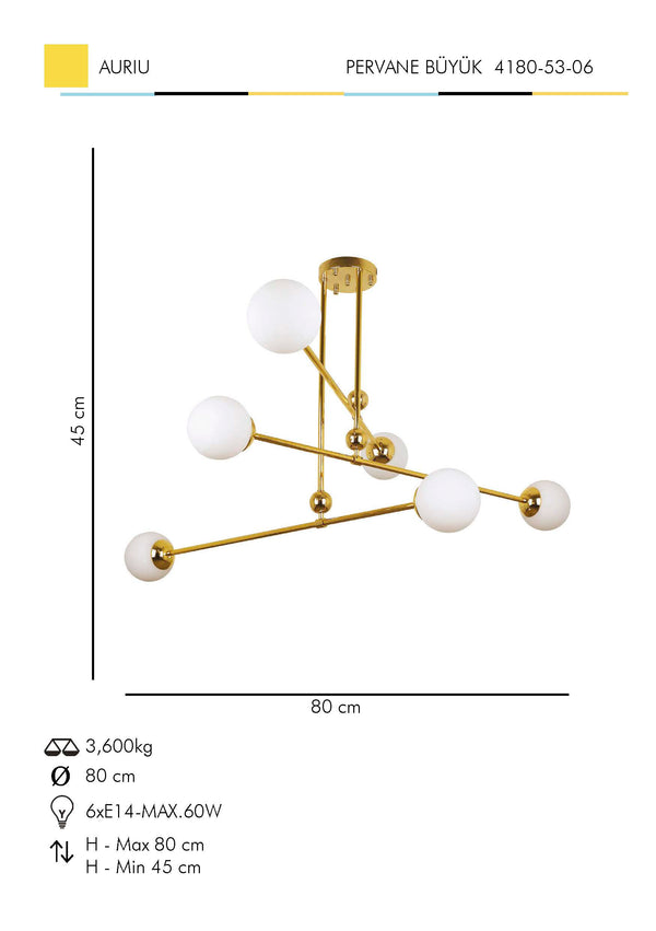Lustra HubRom, PERVANE MARE 4180-53-06 45x80xHmax45 cm 6xE14-60W Auriu