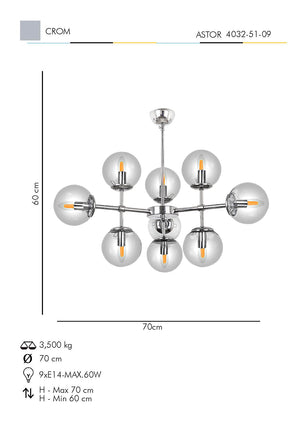 Lustra HubRom, ASTOR 4032-51-09 60x70xHmax70 cm 9xE14-40W Crom