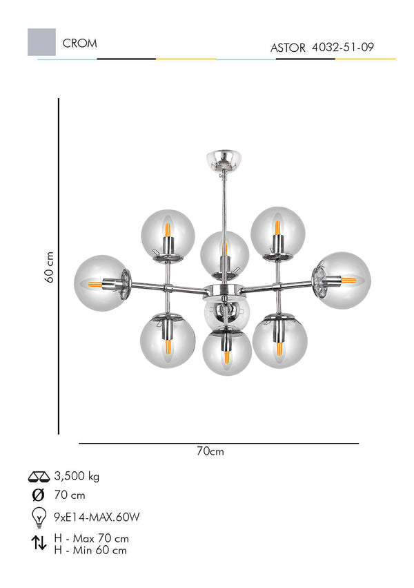 Lustra HubRom, ASTOR 4032-51-09 60x70xHmax70 cm 9xE14-40W Crom