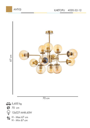 Lustra HubRom, KARTOPU 4020-52-12 67x67xHmax70 cm 12xE27-60W Antiq
