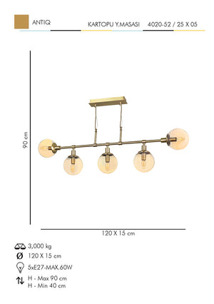 Lustra HubRom, KARTOPU Y.M. 4020-52-05 90x120x15xHmax90 cm 5xE27-60W Antiq