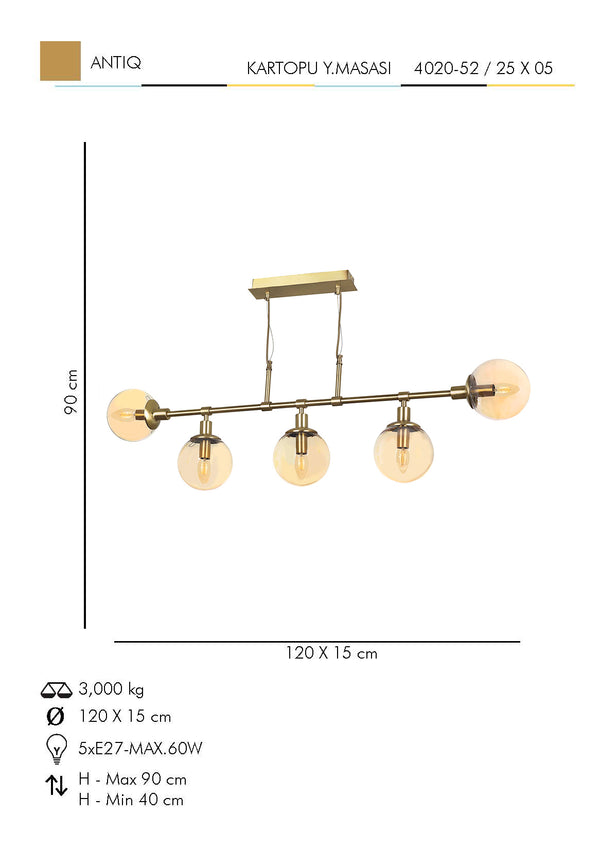 Lustra HubRom, KARTOPU Y.M. 4020-52-05 90x120x15xHmax90 cm 5xE27-60W Antiq