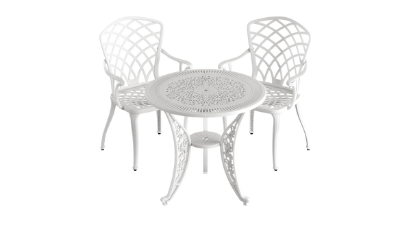 Set Mobilier Gradina HubRom, 1xMasa Rotunda(75x72), 2xScaun HITIT(43x42x50x92) Alb