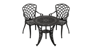 Set Mobilier Gradina HubRom, 1xMasa Rotunda(75x72), 2xScaun HITIT(43x42x50x92) Negru