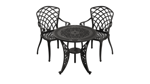Set Mobilier Gradina HubRom, 1xMasa Rotunda(75x72), 2xScaun HITIT(43x42x50x92) Negru