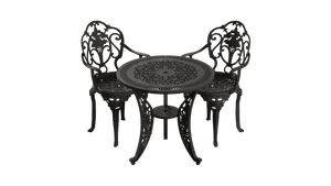 Set Mobilier Gradina HubRom, 1xMasa Rotunda(75x72), 2xScaun ISPARTA(43x42x50x92) Negru