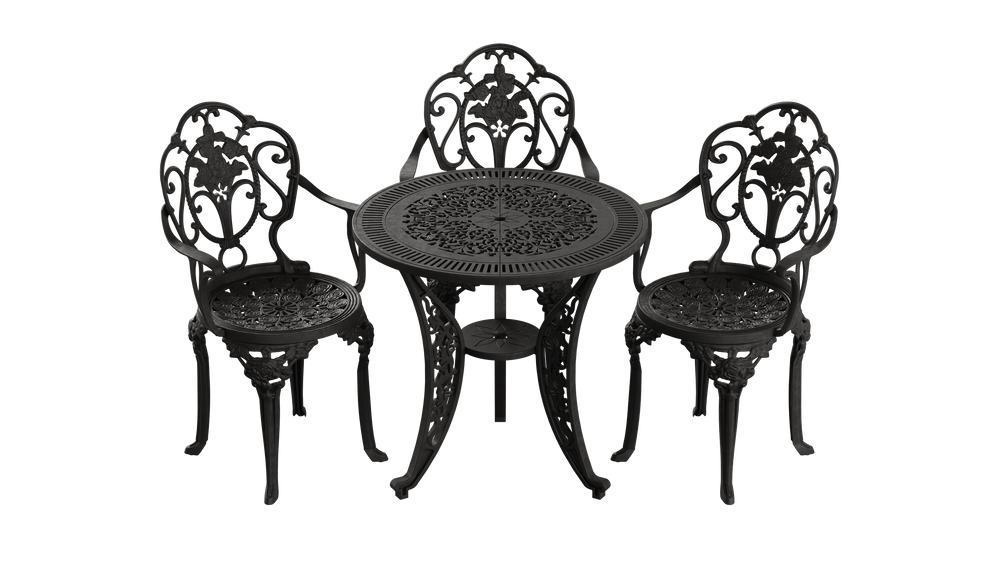 Set Mobilier Gradina HubRom, 1xMasa Rotunda(75x72), 3xScaun ISPARTA(43x42x50x92) Negru