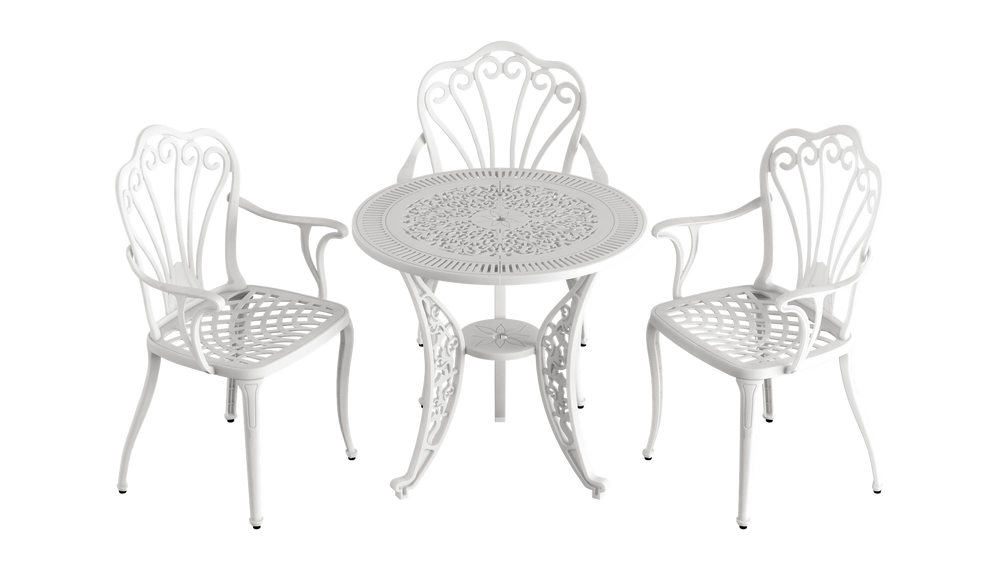 Set Mobilier Gradina HubRom, 1xMasa Rotunda(75x72), 3xScaun ISTANBUL(43x42x50x91) Alb
