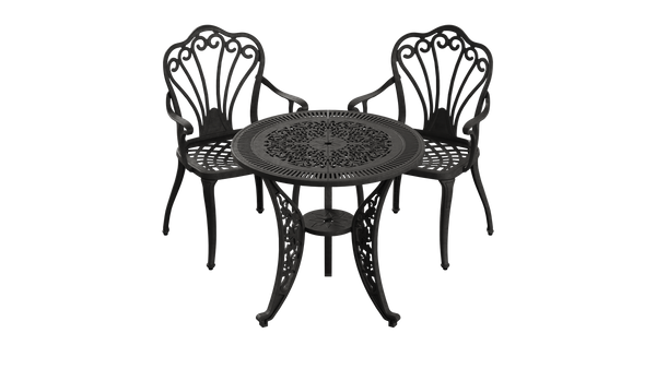 Set Mobilier Gradina HubRom, 1xMasa Rotunda(75x72), 2xScaun ISTANBUL(43x42x50x91) Negru