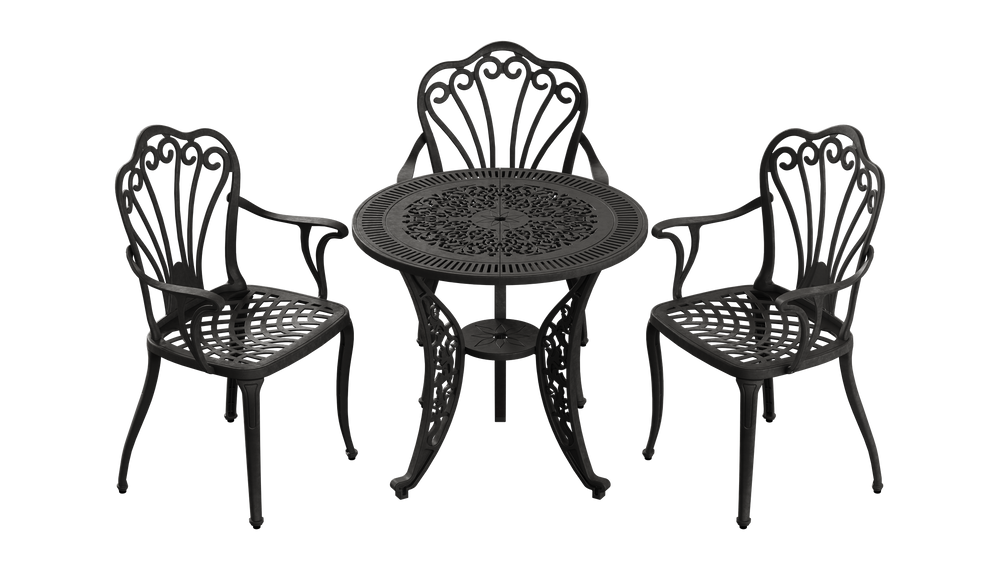 Set Mobilier Gradina HubRom, 1xMasa Rotunda(75x72), 3xScaun ISTANBUL(43x42x50x91) Negru