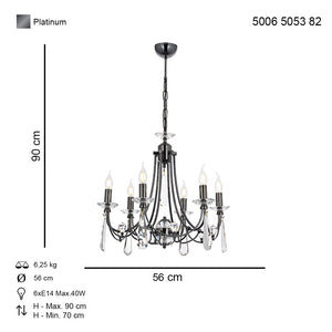Lustra Cristal HubRom, PRENSES 5006-5053-82 56x56xHmax90 cm 6xE14-40W Fume