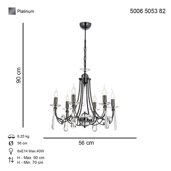 Lustra Cristal HubRom, PRENSES 5006-5053-82 56x56xHmax90 cm 6xE14-40W Fume