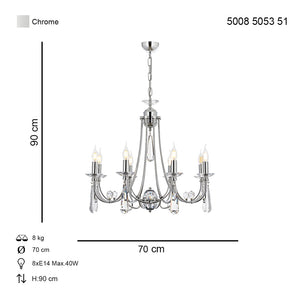 Lustra Cristal HubRom, PRENSES 5008-5053-51 70x70xHmax90 cm 8xE14-40W Crom
