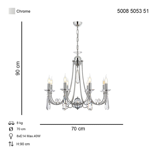 Lustra Cristal HubRom, PRENSES 5008-5053-51 70x70xHmax90 cm 8xE14-40W Crom