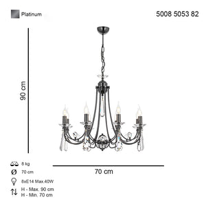 Lustra Cristal HubRom, PRENSES 5008-5053-82 70x70xHmax90 cm 8xE14-40W Fume