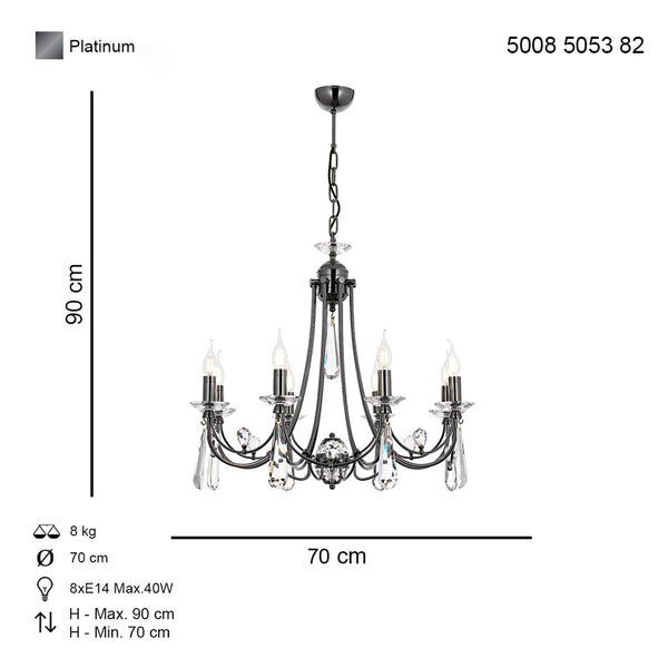 Lustra Cristal HubRom, PRENSES 5008-5053-82 70x70xHmax90 cm 8xE14-40W Fume
