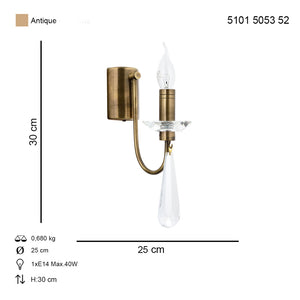 Aplica Cristal HubRom, PRENSES 5101-5053-52 25x25xHmax30 cm 1xE14-40W Antiq