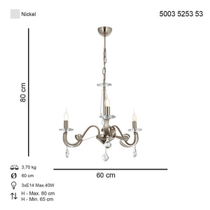 Lustra Cristal HubRom, KARLEN 5003-5253-53 60xHmax65-80 cm 3xE14-40W Crom Satinat