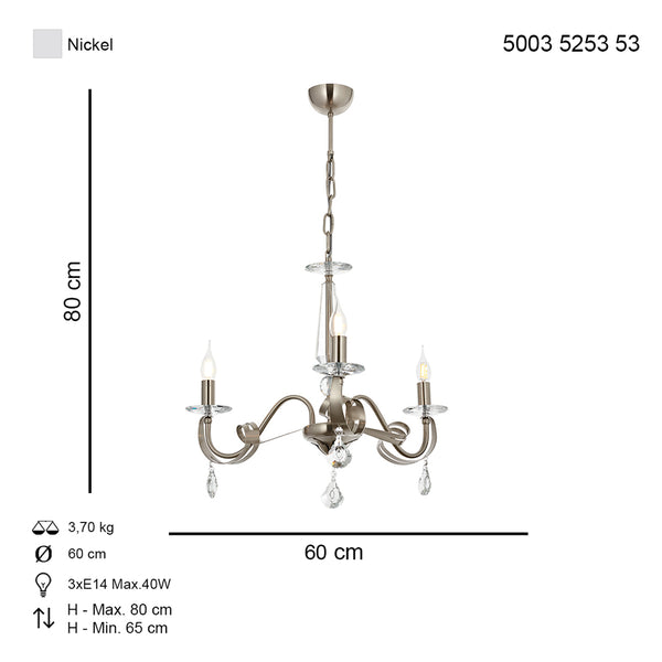 Lustra Cristal HubRom, KARLEN 5003-5253-53 60xHmax65-80 cm 3xE14-40W Crom Satinat