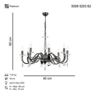 Lustra Cristal HubRom, KARLEN 5008-5253-82 80xHmax75-90 cm 6xE14-40W Fume