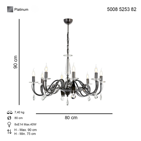 Lustra Cristal HubRom, KARLEN 5008-5253-82 80xHmax75-90 cm 6xE14-40W Fume