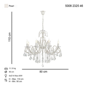 Lustra Cristal HubRom, LILYA 5008-2325-46 80xHmax90-110 cm 8xE14-40W Alb Sıdafat
