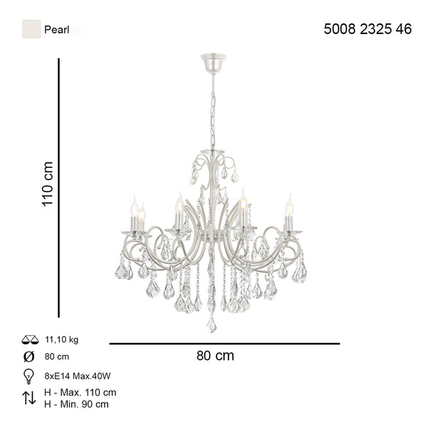Lustra Cristal HubRom, LILYA 5008-2325-46 80xHmax90-110 cm 8xE14-40W Alb Sıdafat