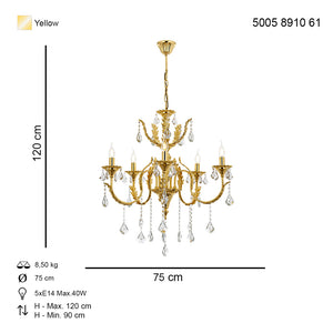 Lustra HubRom, ERNESTO 5005-8910-61 75x75xHmax120 cm 5xE14-40W Auriu