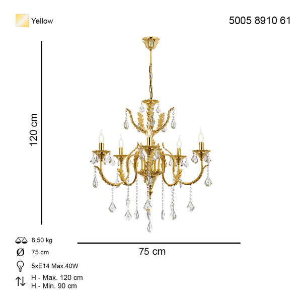 Lustra HubRom, ERNESTO 5005-8910-61 75x75xHmax120 cm 5xE14-40W Auriu