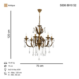 Lustra HubRom, ERNESTO 5006-8910-52 75x75xHmax120 cm 6xE14-40W Antiq