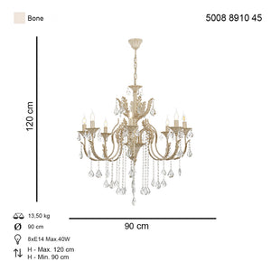 Lustra HubRom, ERNESTO 5008-8910-45 90x90xHmax120 cm 8xE14-40W Crem Patina Auriu