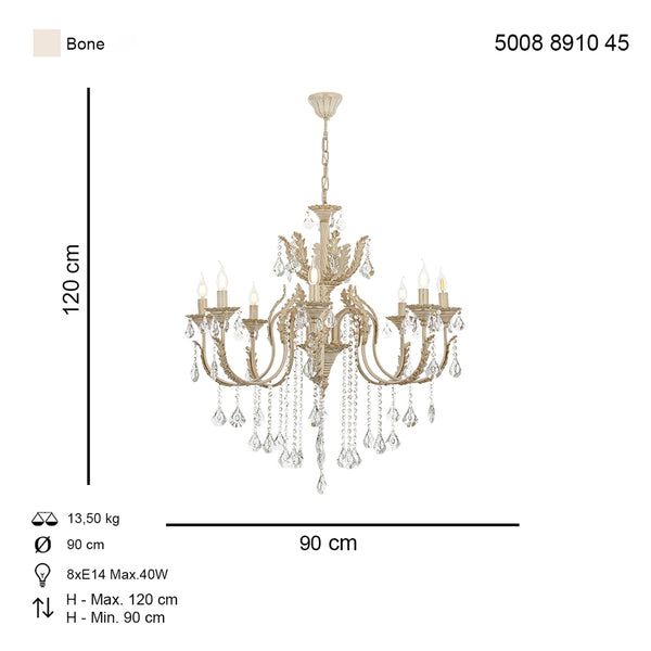Lustra HubRom, ERNESTO 5008-8910-45 90x90xHmax120 cm 8xE14-40W Crem Patina Auriu