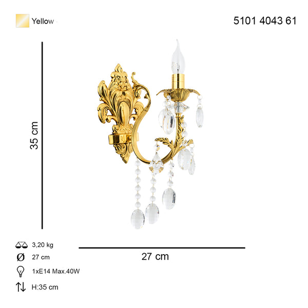 Aplica Cristal HubRom, HAVUZLU 5101-4043-61 27x27xHmax35 cm 1xE14-40W Auriu