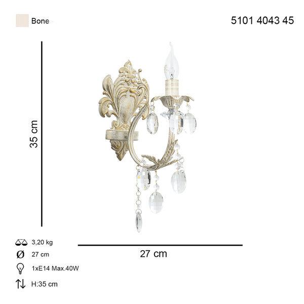 Aplica Cristal HubRom, HAVUZLU 5101-4043-45 27x27xHmax35 cm 1xE14-40W Crem Patina Auriu