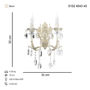 Aplica Cristal HubRom, HAVUZLU 5102-4043-45 35x35xHmax35 cm 2xE14-40W Crem Patina Auriu