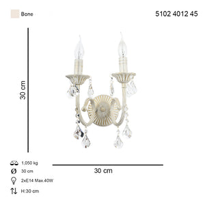 Aplica Cristal HubRom, ILYUM 5102-4012-45 30x30 cm 2xE14-40W Crem Patina Auriu