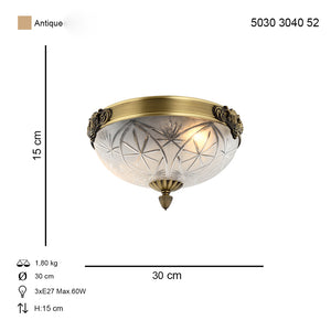 Plafoniera HubRom, YENI LOST 5030-3040-52 30x30xHmax15 cm, 3xE14-40W 30 CM AR Antiq