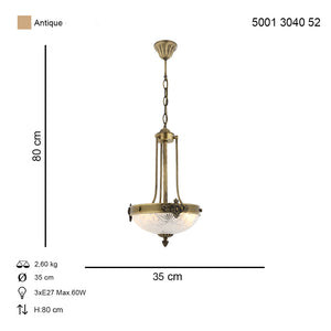 Lustra HubRom, YENI LOST 5001-3040-52 30x30xHmax80 cm 3xE14-40W Antiq